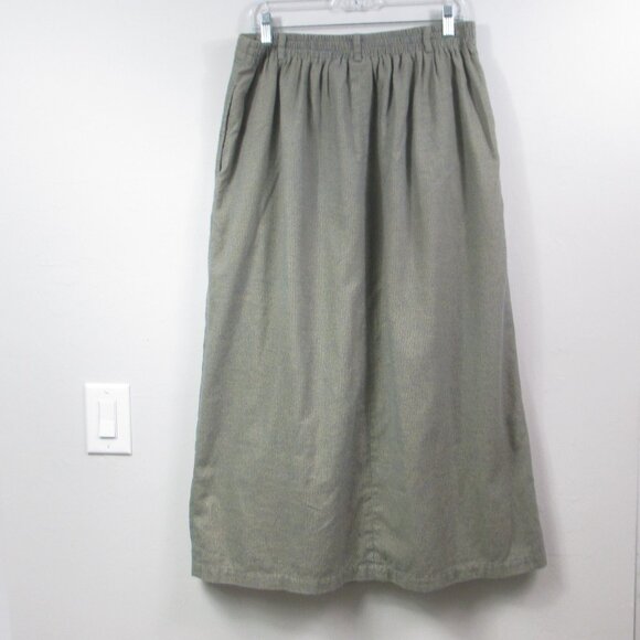 Vintage Orvis Flannel Check Houndstooth Pleat Midi Skirt Pockets Beige Blue 14 - Picture 2 of 5